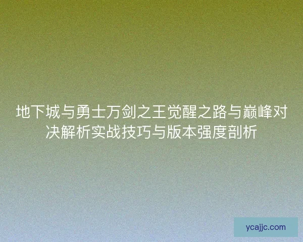 地下城与勇士万剑之王觉醒之路与巅峰对决解析实战技巧与版本强度剖析